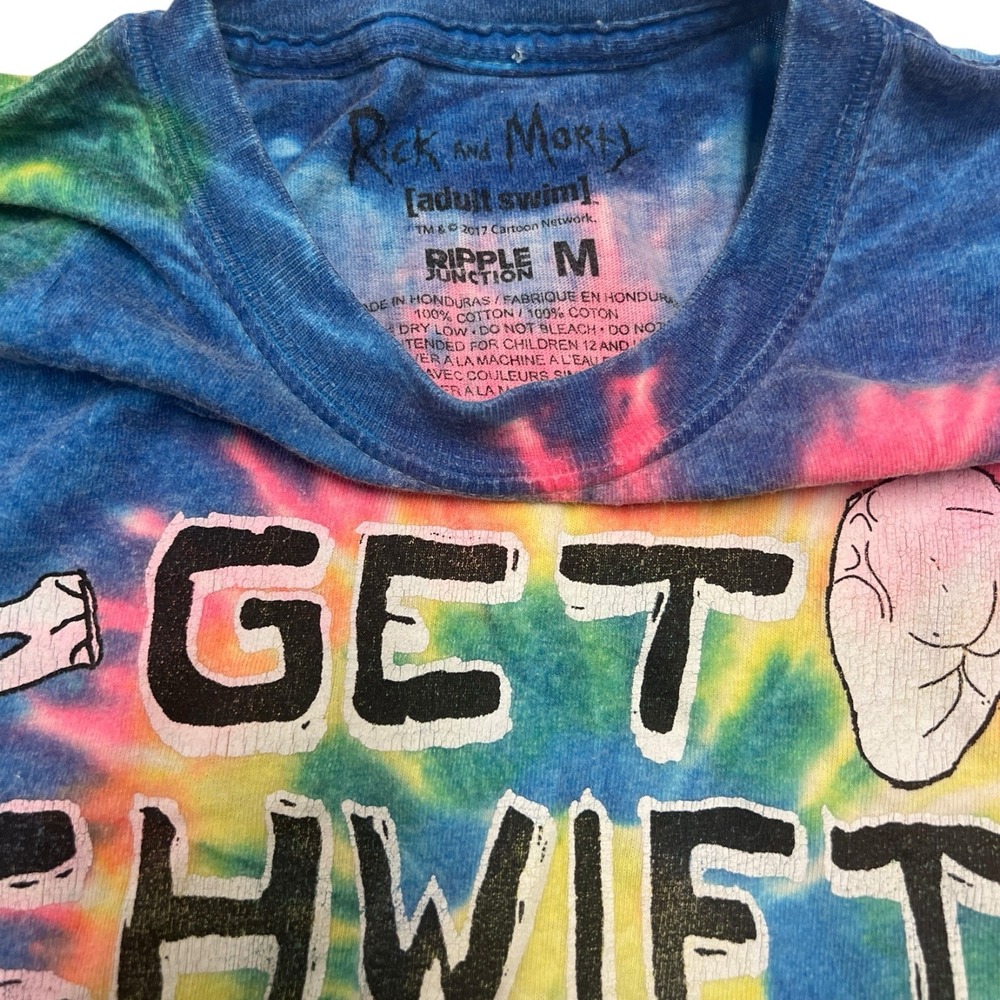Rick & Morty Get Schwifty T-Shirt Men's Medium Tie Dye Adult Swim Cartoon Ripple - Picture 8 of 8